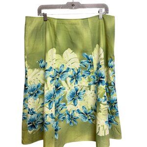 Nygard Collection Floral Midi Skirt Green Blue Lily 100% Cotton Size 14P